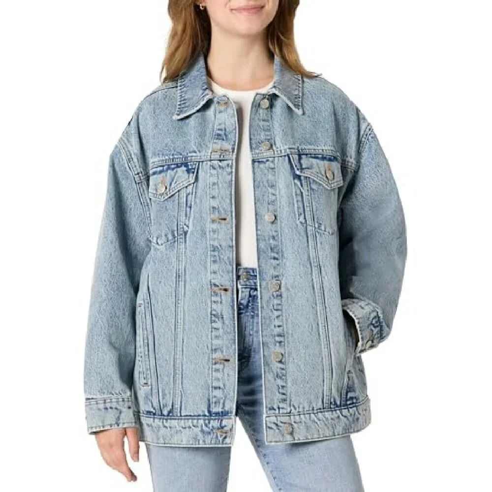 Oversized Denim Trucker Jacket Heavyweight Rigid Fit Women's Layering
